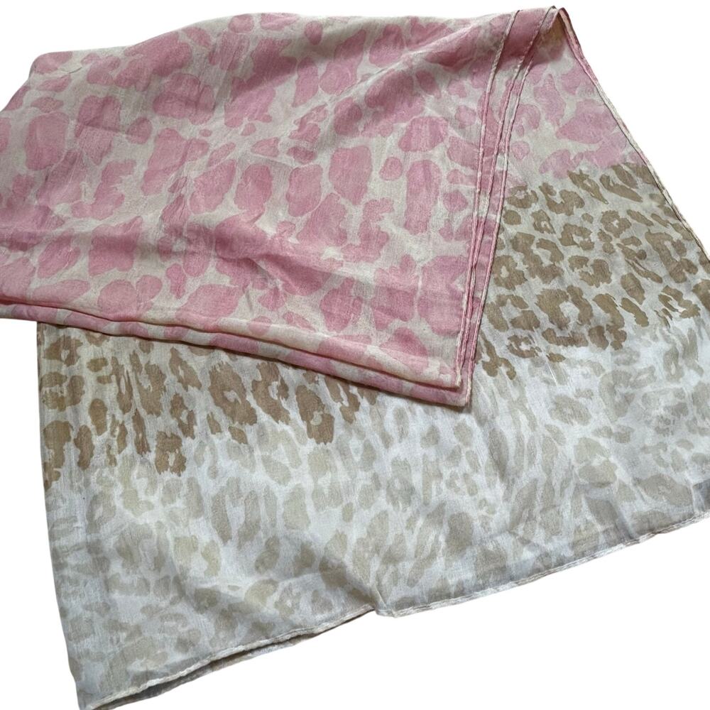 Romantic shawl wrap pink white tan animal print long rectangle rayon cottagecore
